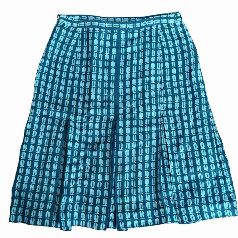 Tory Burch Blue Pleated Hem Wool Silk Blend Skirt Size 4 Geometric